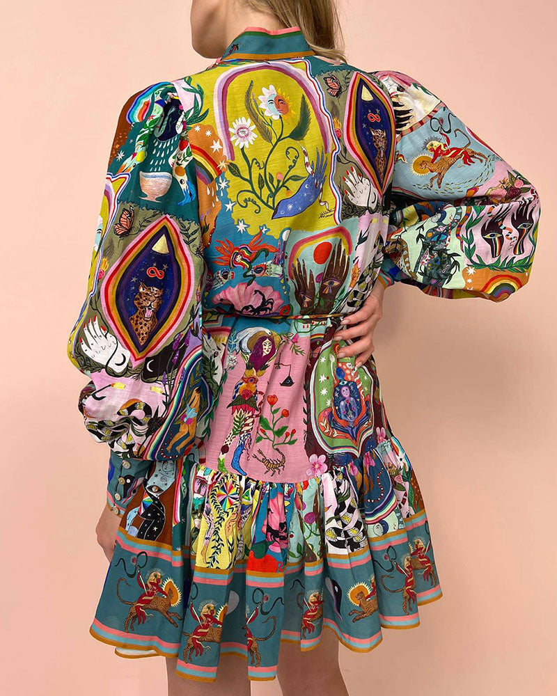 מדלן | שמלה מודפסת עם שרוולים ארוכים