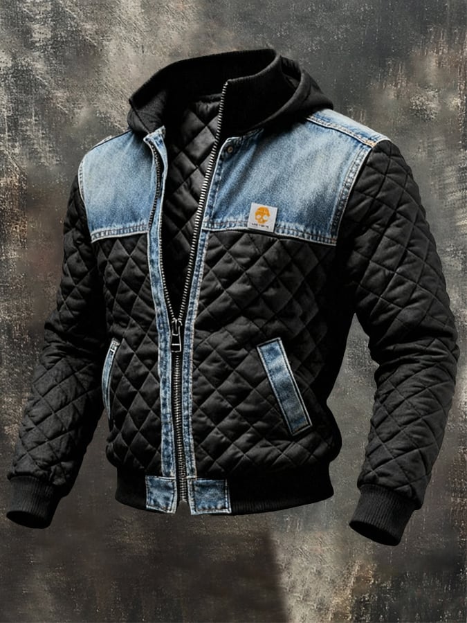 AlpenNord™ | Schwarze gesteppte Jacke mit Denim-Details