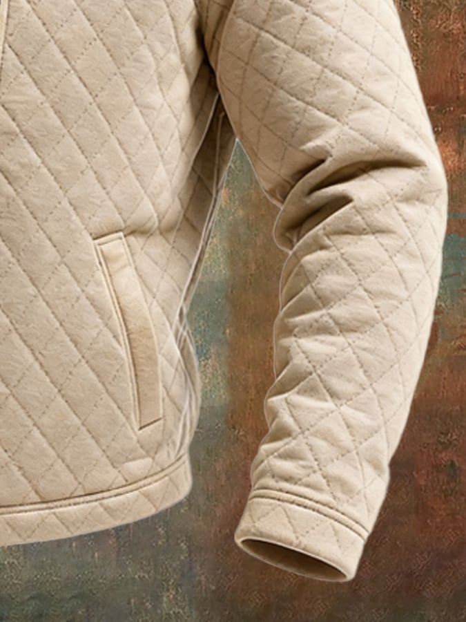 AlpenNord™ | Beige gesteppte Jacke mit Lederdetails