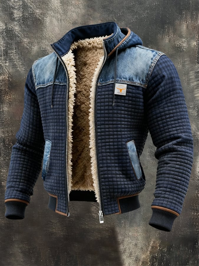 AlpenNord | Dunkelblaue gesteppte Jacke mit Denim-Details