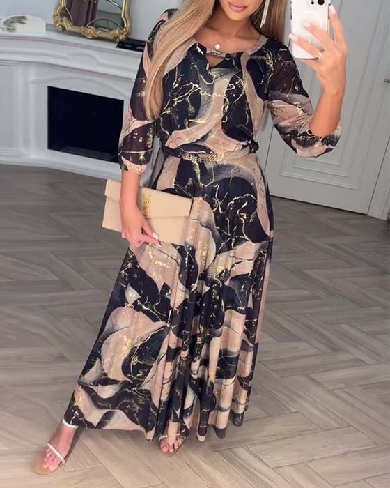 דנה - שמלות שיפון אלגנטיות עם הדפס בשרוול של שלושה רבעים