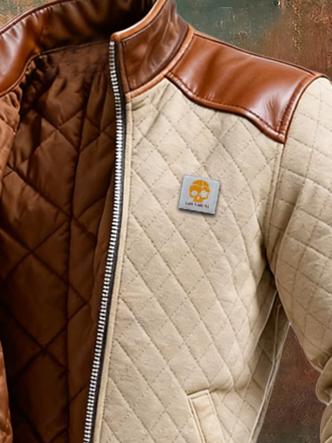 AlpenNord™ | Beige gesteppte Jacke mit Lederdetails