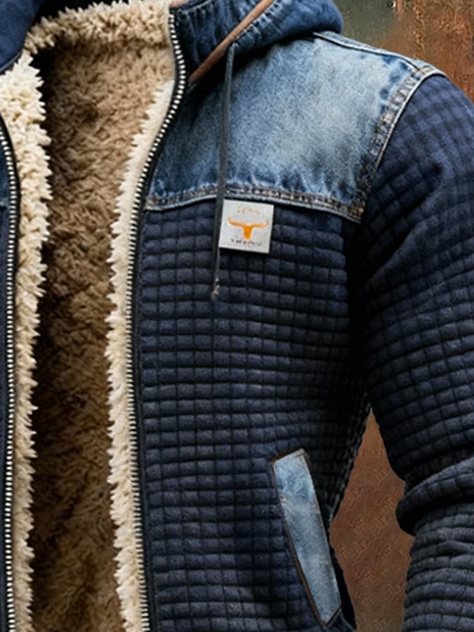 AlpenNord | Dunkelblaue gesteppte Jacke mit Denim-Details