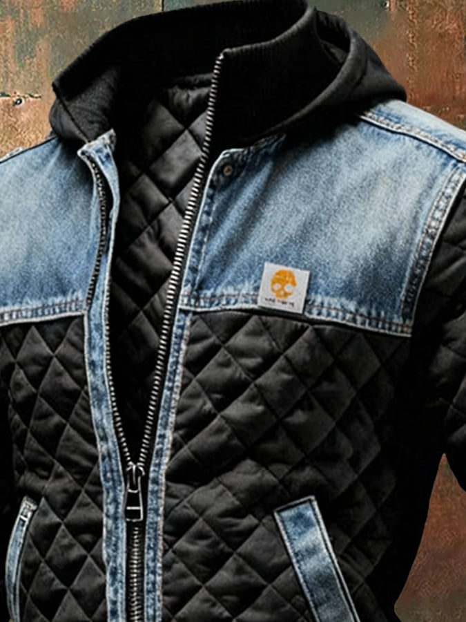 AlpenNord™ | Schwarze gesteppte Jacke mit Denim-Details