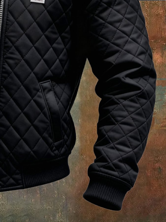 AlpenNord™ | Schwarze gesteppte Jacke mit Leder-Details an den Schultern